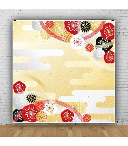 Amazon.co.jp: Qinunipoto 1.5x1.5m 背景布 和風 プリント お正月 写真